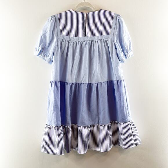 Pomander Place Tuckernuck Quinn Short Puff Sleeve Tiered Mini Dress Blue Small - Picture 5 of 7